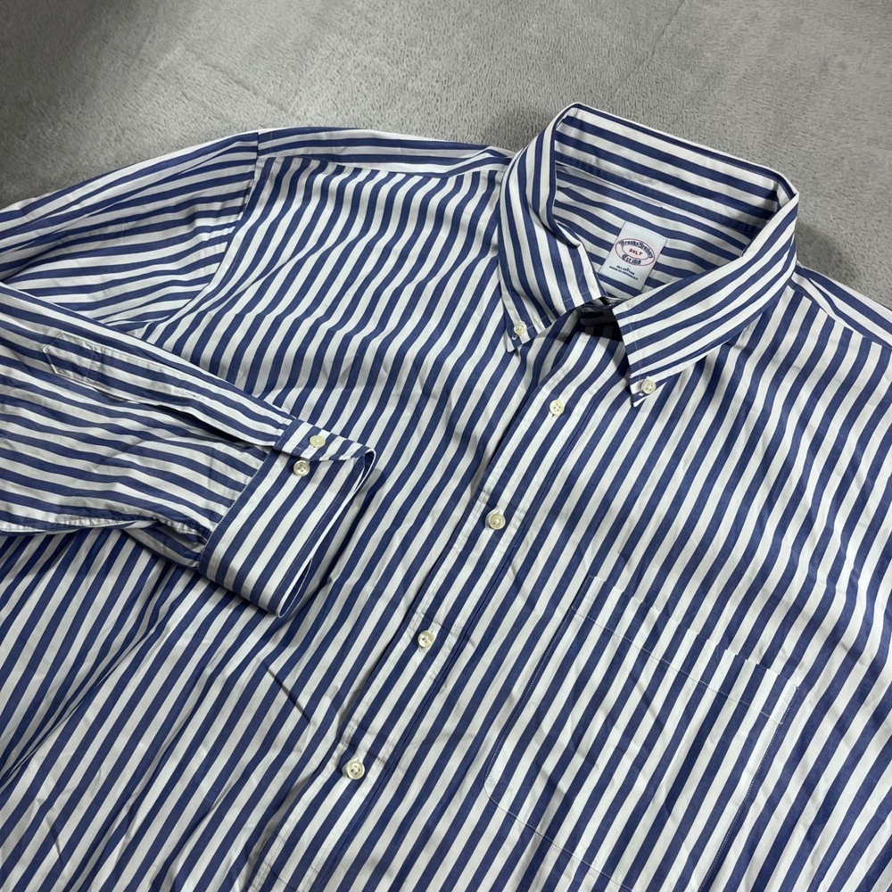 Brooks Brothers Mens 3XLT Blue White Striped Cotton Button Down Shirt LS